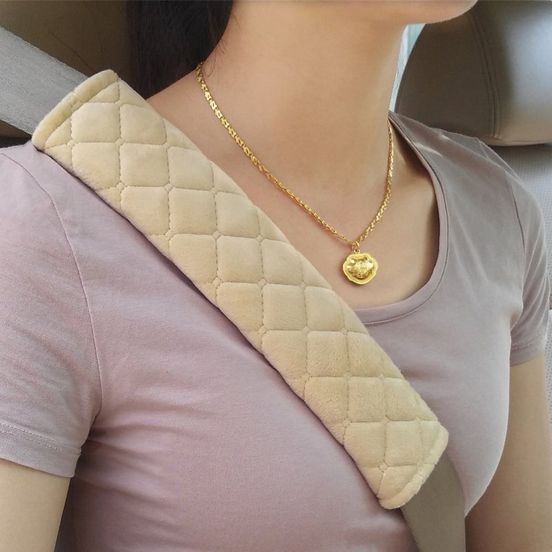 MIKAFEN 4 Pack Universal Car Seat Belt Pads  Adult Seat Belt Shoulder Strap Covers Harness Pad for Car/Bag Soft Comfort Helps Protect You Neck Shoulder from The Seat Belt Rubbing (4pack-Beige) - Image 2